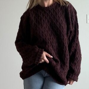 Vintage Snowshoe Thompson Maroon Cable Knit Wool Sweater Size Large